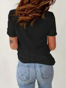 Fashionable Printed Van T-Shirt, Round Neck Short Sleeve Sporty Tee, Comfortable Top For Women - Black - View 5