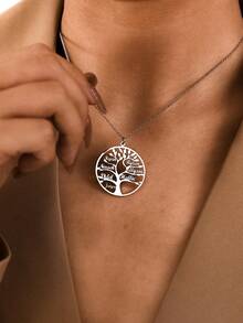 定制生命树项链，可刻1-8个名字，不锈钢材质，适合作为送给妻子、母亲、祖母的家庭成员姓名珠宝礼物。 - 金色 - 查看 9