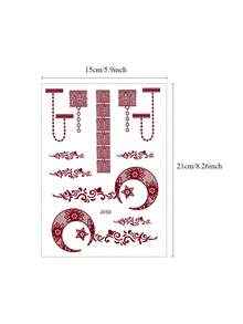 1pc Maroon Tattoo Stickers For Hand, Waterproof Temporary Tattoos For Women, Moon Design Henna Sticker For Festival Body Art - Burgundy - View 4
