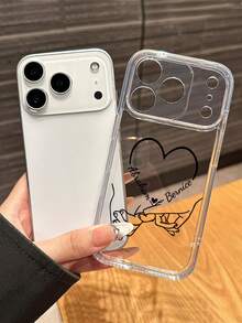 1pc Personalized Handprint Heart Signature Simple Transparent Phone Case, Compatible With IPhone11/12/13/14/15/16/16pro/16plus/16promax/17/17air/17pro/17pro Max, Suitable As Valentine's Day, Friend's Day, Daily Gift - Clear - View 5