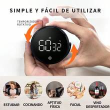 Digital, Temporizador Cocina Giratorio con Base magnetica, Temporizador de 100 Minutos. Pantalla LED Clara, Aviso sonoro, Adecuado para la Cocina, el Estudio y el Deporte.Negro - 1Negro - Ver 2