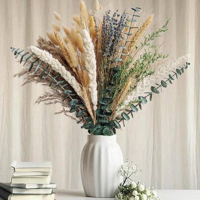 Boho Dried Flower Bouquet – Pampas Grass Bouquet With Lavender, Eucalyptus, Wheat & Bunny Tail – Rustic Dried Floral Arrangement For Olive Green Decor, Farmhouse Flowers, And Wedding Centerpieces Spring Valentine's Day Mother's Day Wedding Decor
