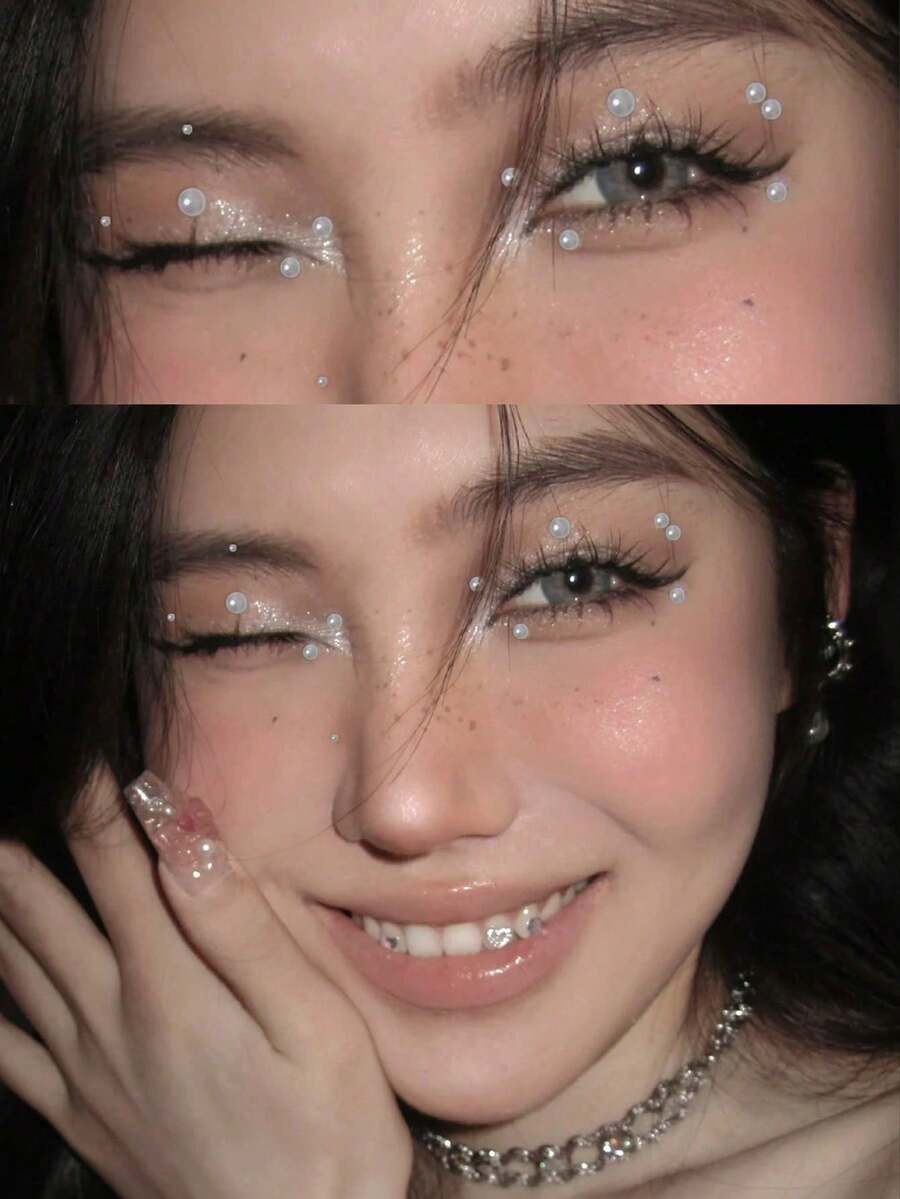 1 Piece Shimmery Pearl Eyeshadow, Enhances Eye Makeup, Suitable For DIY Makeup, Music Festivals, Parties And Everyday Use - White - View 1