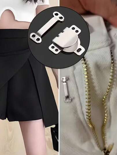 Adjustable Metal Invisible Hook Clasp, Handmade Pants Hook, Windproof Anti-Exposure Hook, Suitable For Pants And Skirts - Black And Silver Adjustable Sewing Accessories For Arts, Crafts And Sewing Supplies