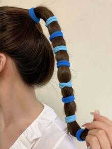 50pcs Basic High Elastic Hair Ties, Suitable For Girls Ponytail, Solid Color Thick Rubber Bands, Cute Girl Hair Ties, Suitable For Buns, High Elasticity, Non-Hair Tie, Thick High Elastic Rubber Bands, Women Hair Ties, High Ponytail Hair Accessories, Women Hair Ties - Multifunctional Hair Ties And Ponytail Hair Accessories, Fashionable, Easy To Use, Simple And Elegant Design. Head Accessories ,Hair Elastics ,Scrunchies ,Hair Rope - Blue - View 5