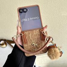 1个豹纹毛绒球装饰马图案棕色流行便携折叠手机壳，时尚保护套，兼容三星Galaxy Z Flip7、Z Flip6、Z Flip5、Z Flip7FE，轻巧防震 - 彩色 - 查看 17