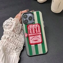 Canned fish Phone case suitable for  17, 16, 15, 14, 13, 12, 11, 8, 7 Pro Max, AIR, PLUS, X, XS. Gift for friends, gift for family, couple's style, unisex, Halloween gift, Easter gift, silver phone case. - Teléfono pez encajonado OTUXJU negro con carcasa plateada en blanco y negro - - Ver 2
