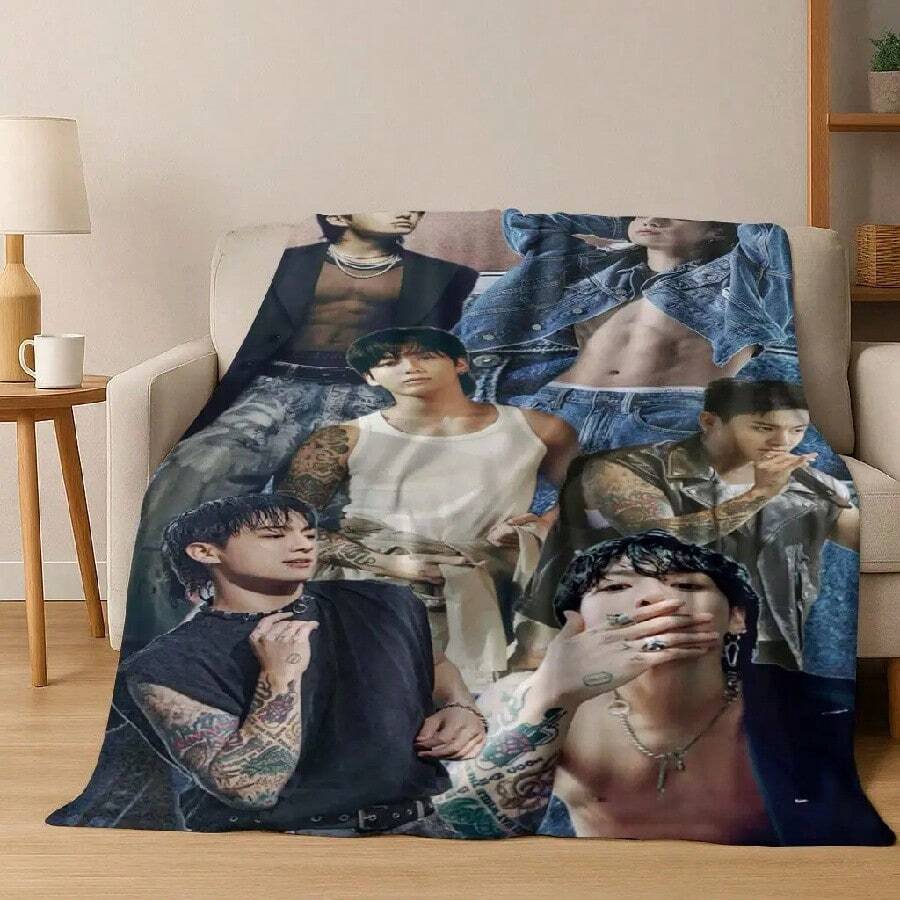 3D Jeon Jung Kook Jk Solo KPOP Singer Flannel Blanket,Warm And Cozy Soft Throw Blanket For Home Bedroom Bed Sofa Picnic Cover(7).Jpg - trắng - Xem 1