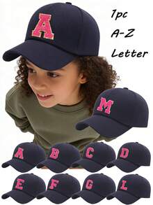 1顶儿童26字母棒球帽 时尚男女童遮阳帽 防紫外线 可调节 儿童遮阳帽 休闲帽 适合女孩返校日常佩戴 - 藏蓝色 - 查看 1