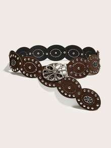 1pc Western Cowgirl Boho Style Women's Belt, Paired With Antique Bronze Metal Leather Belt, Suitable For Autumn, Winter, Spring, Jeans, Halloween, Skirts, Maxi Dresses, Parties, Galas, Outfits - Brown - View 13