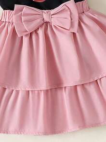 Toddler Girls' Cartoon Print Round Neck Short Sleeve Top And Bubble Skirt Set - Black - View 5