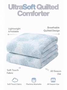 Primavera Desenli Silicon Dolgulu Tek Kişilik Yorgan - Teal Blue - View 2