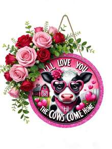 “爱你到永远”情人节木质圆形花环 - 浪漫乡村风格门饰，完美节日礼物，适合温馨的家、客厅、庭院和卧室装饰 - 彩色 - 查看 4