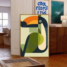 1pc Modern Minimalist Toucan Canvas Wall Art - Abstract Geometric Tropical Bird Oil Painting, Main Colors In Blue-Green, Orange, Beige And Blue - Unframed Poster, Suitable For Living Room, Bedroom, Kitchen, Office, Dining Room - Modern Home Decor Gift - Easy To Hang Indoor/Outdoor Decoration, Kitchen Art, Vibrant Artwork, 2D Flat Painting - Multicolor - View 6