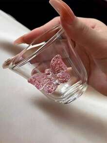 1个粉色蝴蝶造型高脚玻璃杯，ins风高品质果汁/咖啡/牛奶杯 - 彩色 - 查看 12