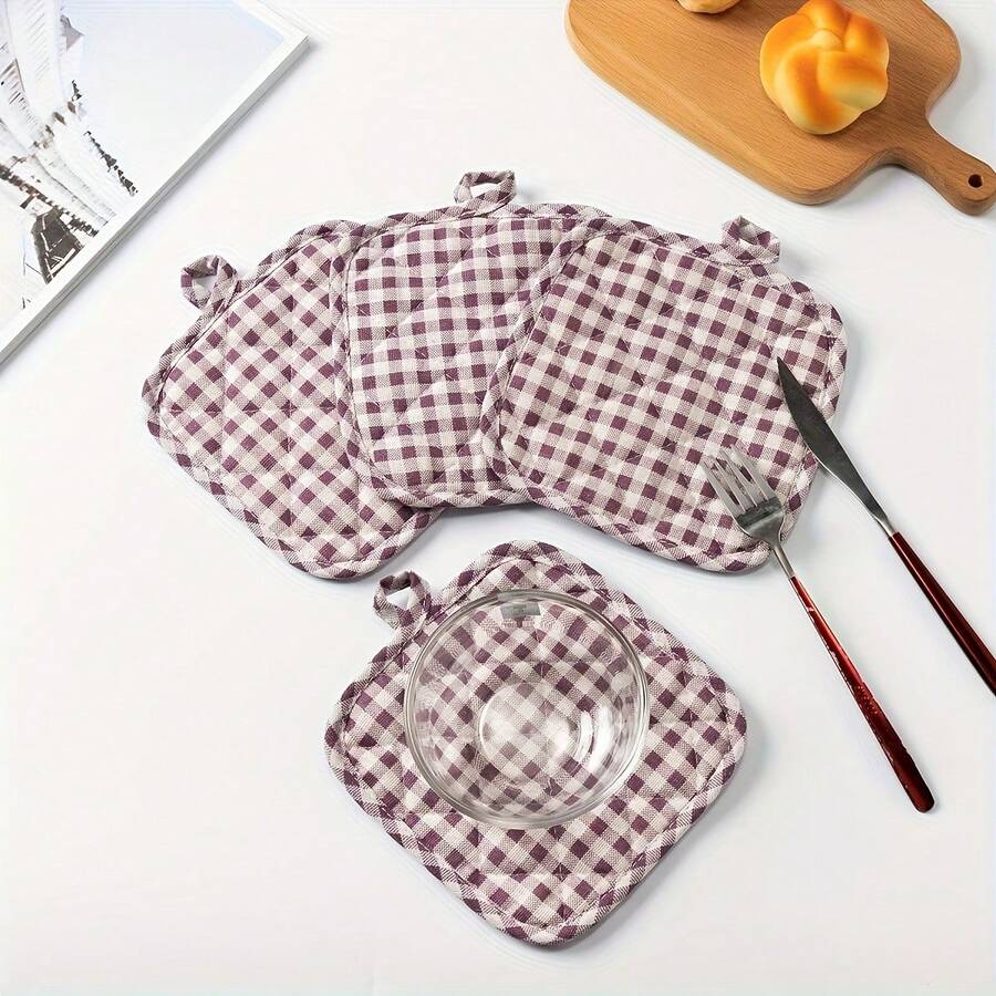 2pcs/4pcs/5pcs Kitchen Pot Holder High Heat Resistant Insulation Double-Sided Stitching Thickened Pot Holder Table Set Suitable Restaurant Kitchen, Washable Three-Leg Cooking And Baking - 2件卡其色 - 查看 1