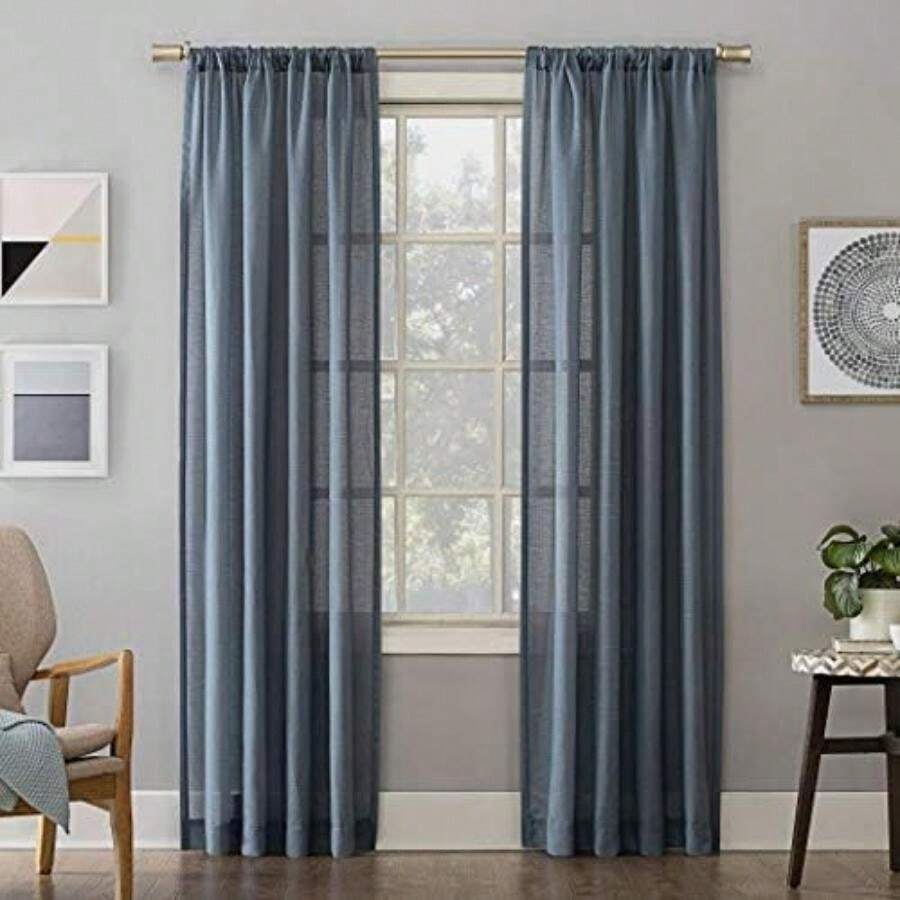 No. 918 N.º Amalfi Panel de Cortina de Bolsillo con Textura de Mezcla de Lino, Marrón Topo, 54" x 95", 1(137.2An x 213.4Al cm (1 Paneles) Azul Denim) - Multicolor - Ver 1