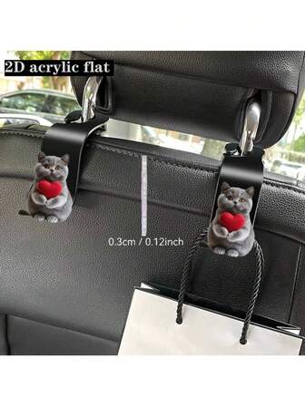 2 ganchos para respaldo de asiento de coche con diseño plano y lindo de gato - Accesorio interior multifuncional y duradero, apto para todos los modelos de vehículos, 2 piezas