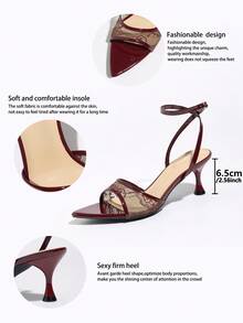 Giày sandal đế bệt hở gót mũi nhọn gợi cảm dành cho nữ, quai ngang mắt cá chân, gót nhọn thanh lịch, phù hợp cho mùa xuân/hè, tiệc tùng, thường ngày, ngoài trời, du lịch, chất liệu mềm mại cao cấp bóng như gương, sandal cao gót màu đen sang trọng đầy bí ẩn. - Màu Đỏ Sâu - Xem 10
