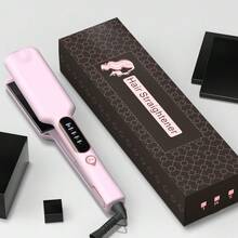 1pc Wide Plate Hair Straightener, PTC Heating, LED Light, One-Click Straightening Clamp, Comes With 1 Glove And 2 Hair Clips - Purple - View 5