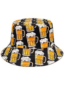 1顶男女通用渔夫帽，通体印有啤酒杯图案，趣味涂鸦设计，双面可用，轻便透气，适合户外、休闲、节日、派对、旅行、海滩等场合 - 啤酒元素 - 啤酒 - 查看 10