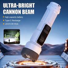 1pc Type-C Rechargeable Flashlight - Built-In 18650 Battery & Long Lasting Rolling Zoom Tech 6 Modes With White & Red Light - Multicolor - View 3