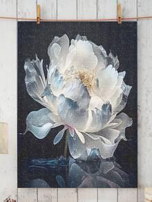 5D DIY钻石画 | 柔和蓝调白牡丹花，精致花瓣细节，DIY钻石画套装，深邃星空背景，微妙光影，帆布墙画。家居装饰钻石画，马赛克套装，打造专属墙面艺术，享受手工乐趣，馈赠亲友的最佳礼物 - 彩色 - 查看 2