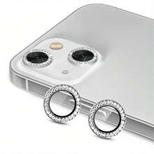 闪亮银色保护膜，适用于 15/14/13/12/11 Pro Max Plus，生日礼物/送礼佳品，闪耀水晶材质，镜头保护膜，手机配件，防水、防震、防摔、防刮、防指纹，全覆盖 - 白色點鑽鏡頭膜 - 查看 18