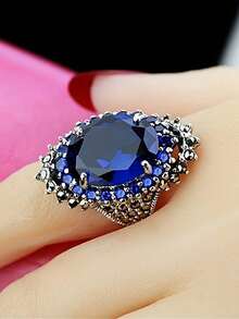 2026 New Collection Of Fine JewelryRetro Exaggerated Design Elegant Women's Fashion Oval Artificial Synthetic Red Garnet Ring Classic Design Women's Engagement And Proposal Ring Birthday Party Anniversary Gift Cocktail Banquet Jewelry High-End Accessories - 藍色 - 查看 10