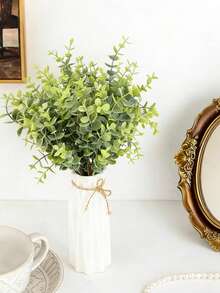 2/4pcs 35-Head Artificial Eucalyptus Leaf Bouquet, Bridal Bouquet Decor Material, Valentine's Day Gift Decor, Plastic Flower Pot Planter Accessories, Home Decor, Outdoor Garden, Windowsill, Bathroom Decor, Valentine's Day, New Year, Birthday Party Decor - Green With Pink - View 2