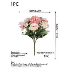 1/30/80支装 11.81英寸人造玫瑰花束，绣花球，牡丹，情人节礼物，生日派对装饰，婚礼花篮，新娘捧花，家居装饰，餐厅，卧室窗台，花瓶装饰，新年装饰，户外花园，返校季 - 粉色 - 查看 3