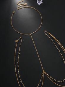 1 件水钻吊坠项链，女士时尚珠宝配饰腰链性感沙滩比基尼链