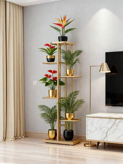 SHENGMAO--2/3/4/5/6-7Tier Plant Stand, Iron Flower Stand,Heavy-Duty Metal Frame, Metal Flower Stand, High-Angle Multi-Tier Plant Rack, Indoor/Outdoor Flower Pot Display Stand. Crafted From Iron With A Sleek, Minimalist Design For Easy Disassembly. This Versatile Stand Fits Seamlessly In Living Rooms, Entryways, Offices, Or Outdoor Patios And Gardens. Available In Multiple Colors.