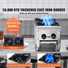 Estufa de gas comercial con 2 quemadores, Gama de estufas de cocina de encimera de propano y gas natural, Placa caliente de gas de acero inoxidable, Equipo de cocina comercial para restaurante, 56.000 BTU - 2 quemadores - Ver 2