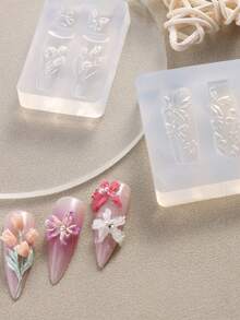 1件装花朵美甲模板硅胶雕刻模具鸡蛋花郁金香花束和百合花图案设计盛开花朵浮雕美甲模具美甲艺术工具美甲用品饰品装饰 - 無色 - 查看 4