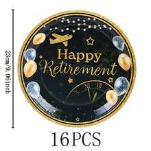 退休快乐黑金一次性餐具套装，7/9英寸派对餐盘，一次性纸盘和纸杯，适用于节日、婚礼、订婚、生日、派对、庆祝活动 - 彩色 - 查看 9