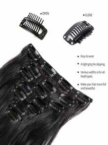 امتدادات شعر مموجة بطول 32 بوصة، 7 قطع/مجموعة، قطع شعر سميكة، تصميم مشبك غير مرئي، ألياف صناعية ناعمة، لون أسود، للنساء - متعدد الألوان - مشاهدة 6
