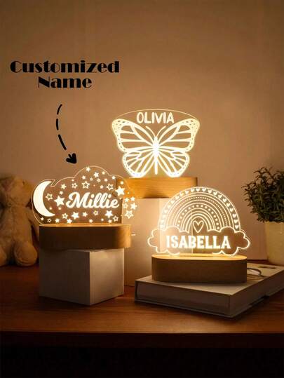 Custom Name Light Night (Usb Plug) Gift For Family, Lovers, Friends Bedroom Decor, Personalized Night Light, Name Light, Bedroom Decor, Birthday Gift Shower Gift Nursery Decoration Dinosaur Moon Rainbow Butterfly