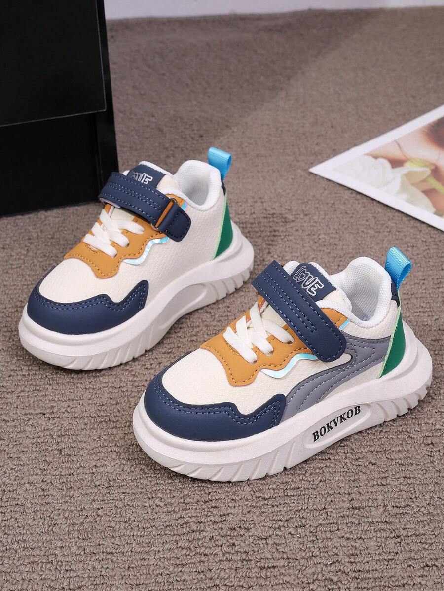 1双男女通用厚底运动鞋，耐穿防滑休闲幼儿学步鞋，时尚百搭儿童帆布鞋，适合所有季节 - 藍色 - 查看 1