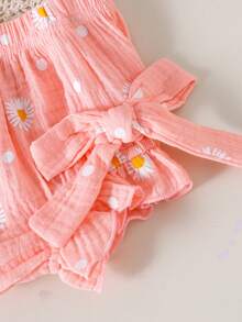 2pcs Baby Girls Cute Fresh Cap Sleeve Camisole Top + Shorts Set, Forest Style Summer Outfit - Pink - View 7