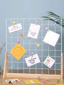 1pc Grid Tabletop Display Rack, Wooden Grid Display Shelf, Portable Desktop Metal Grid Wall Mount Rack With Wooden Base, Comes With 10 Clip-On Display Units, For Displaying Retail Handicrafts, Art Drawings, Photos, Art Room Decor - One Size - View 4