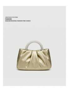 Elegante Bolso De Mano En Forma De Nube Con Cadena De Perlas #SD047 - Dorado - Ver 4