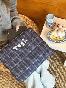 14-16 Inch Laptop Bag, Large-Capacity Plaid Embroidered Tablet Storage Pouch, Multi-Functional Computer & Tablet Organizer Bag - Multicolor - View 6