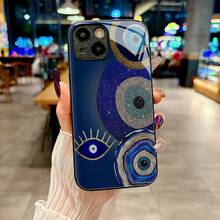 Sparkling Evil Eye Amulet Mystic Charm Protective Talisman Gift Idea High-End Fashion,Shockproof,Stain-Resistant And Durable Creative Glass Phone Case For IPhone 17/17Air/17Pro/17ProMax/16/15/14/14Plus/Pro/ProMax/13/12/11/Pro/ProMax,The Perfect Festival Gift - 黑色 - 查看 24
