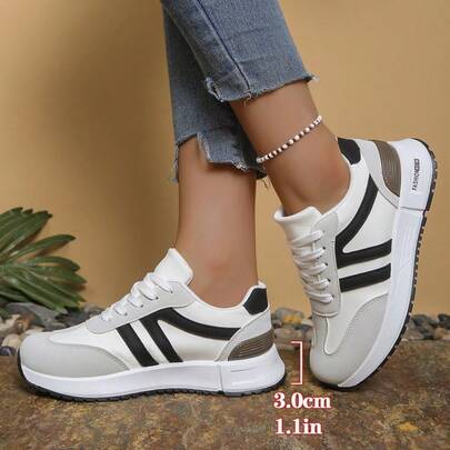 New Women Casual Lace-Up Splicing Breathable Sneakers, Versatile For School, Commute, Vacation, Outdoor, Skateboarding, Tennis, Hiking, All Season Low-Top Trainers, Holiday Gift