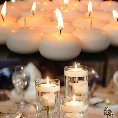 20pcs White Oval Floating Candles, Suitable For Wedding, Hotel, Restaurant, Birthday Party, Holiday Lighting, Romantic Dinner, Floating Candles, Valentine's Day Decor Gift