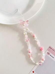 1条粉色仙气手机挂绳，带粉色蝴蝶结，可爱仙女风格，兼容安卓及大多数智能手机，送给母亲、家人、朋友、孩子、生日、节日的礼物 - 淺粉色 - 查看 2