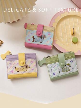 Nueva cartera corta de Dachshund de alta rentabilidad, monedero, soporte de tarjeta de moda minimalista, cartera de mujer portátil, cartera corta de mujer ligera y compacta de gran capacidad con cremallera y broche a presión, organizador de tarjetas bancarias (Colgante con cremallera con forma de hueso no incluido)