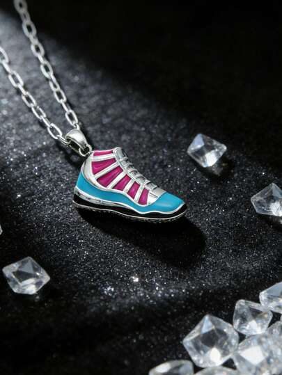1件朋克风卡通篮球鞋多色金属吊坠项链