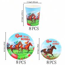 Racing Horse Disposable Tableware Set, 7/9 Inch Party Plates, Disposable Paper Plates And Cups Suitable For Holidays, Weddings, Engagements, Weddings, Birthdays, Parties, Celebration Events - Multicolor - View 7